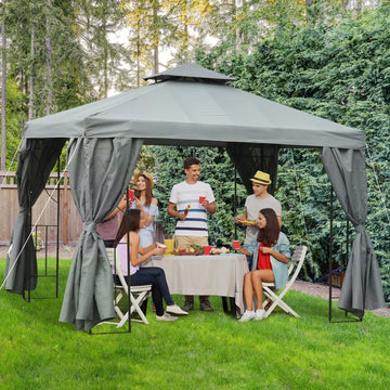 3 x 3 m Garden Gazebo Double Roof Marquee Patio Wedding Party Tent Canopy Shelter with Sidewalls, (Dark Grey)