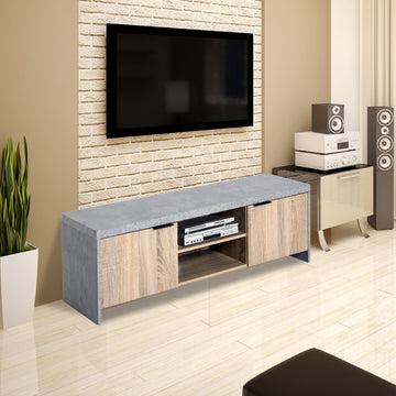 TV Stand for TV up to 55", 2 Doors TV Cabinet with Open Shelves, TV Unit TV Table for Living Room Bedroom Entertainment Room, 120L x 40W x 44H, Grey