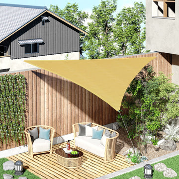 Triangle Sun Shade Sail Outdoor UV Protection HDPE Canopy w/ Steel Rings Ropes UV Block Outdoor Patio Shelter Yellow