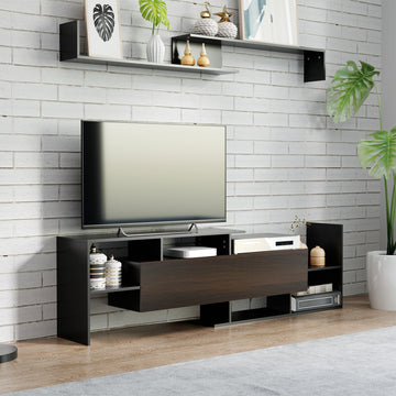 TV Cabinet with Wall Shelf for Wall-Mounted 65" TVs or Standing 40" TVs - Black and Dark Brown