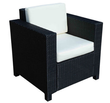 Single Seater Rattan Chair Sofa with 10 cm Thick Padded Cushion, All-Weather PE Wicker Weave Garden Armchair with Armrests, Black