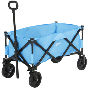90L Festival Trolley on Wheels, Folding Camping Trolley Cart with Adjustable Handle, Portable for Outdoor, Garden, Shopping, Fishing, Blue