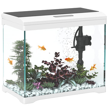 27L Glass Fish Tank with Filter System, LED Light, Water Pump, for Betta, Goldfish, Shrimps, White