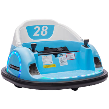 360° Rotation Kids Bumper Car, 12V Waltz Car with Remote Control, Dual Joystick, Music, Lights, Light Blue