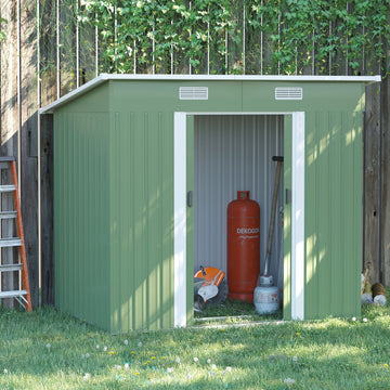 7 x 4ft Outdoor Garden Metal Storage Shed, Tool Storage Box for Backyard, Patio and Lawn, Light Green
