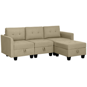 'L' Shape Modular Sofa, with Storage - Light Brown