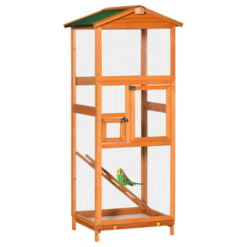 Wooden Bird Cage Budgie Cage for Canary Parakeet Aviary with Removable Tray,Asphalt Roof for Outdoor Indoor