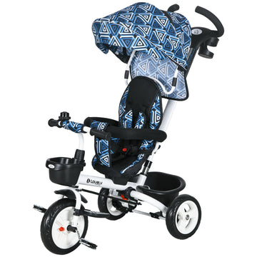 Metal Frame 6 in 1 Baby Push Tricycle with Parent Handle for 1-5 Years Old, Light Blue