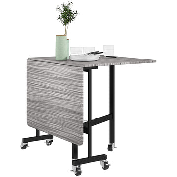 Six-Seater Drop-Leaf Dining Table, with Wheels - Grey Wood-Effect