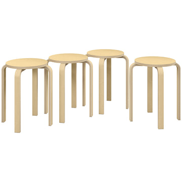Stackable Stools Set of 4, Modern Stacking Chairs, Round Backless Stools for Kitchen, Dining Room, Office, Outdoors, Nature Wood Finish
