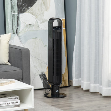 39" Anion Freestanding Tower Fan Cooling for Bedroom with Oscillating, 3 Speeds, 3 Modes, 12h Timer, LED Sensor Panel, Remote Controller, 60W, Black