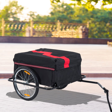 Two-Wheel Bicycle Large Cargo Wagon Trailer Oxford Fabric, Folding Storage, & Removable Cover, Red&Black
