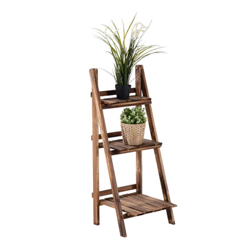 Wooden Folding Flower Pot Stand 3 Tier Garden Planter Display Ladder Gardener Storage Shelves Rack Herb Holder (40L x 37W x 93H cm)