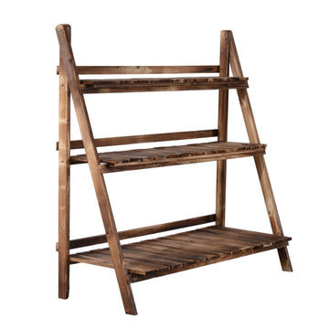 Wooden Folding Flower Pot Stand 3 Tier Garden Planter Display Ladder Gardener Storage Shelves Rack Herb Holder (100L x 37W x 93H cm)