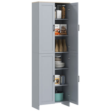 Freestanding Kitchen Cupboard, 4-Door Kitchen Storage Cabinet with Adjustable Shelves, Modern Kitchen Pantry for Dining Room, 170cm, Grey