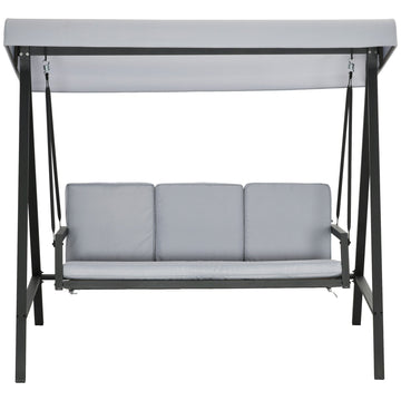 Three-Seat Garden Swing Chair, with Adjustable Canopy - Grey