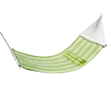 Double Cotton Hammock Camping Swing Outdoor Garden Beach Stripe Hanging Bed with Pillow, 188 x 140 cm, 180 KG Capacity, Green