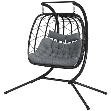 Two-Seater Steel Frame Hanging Egg Chair - Black