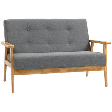 3 Seater Sofa Modern Linen Fabric Upholstery Tufted Couch with Rubberwood Legs for Living Room and Kitchen, 155cm, Dark Grey