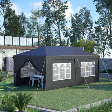 3 x 6 m Pop Up Gazebo with Sides and Windows, Height Adjustable Wedding Camping Party Tent Canopy Marquee with Storage Bag for Garden, Event, Black