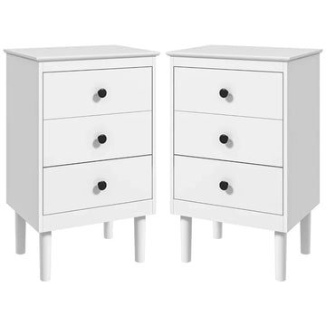 Set of Two Three-Drawer Modern Bedside Tables - White