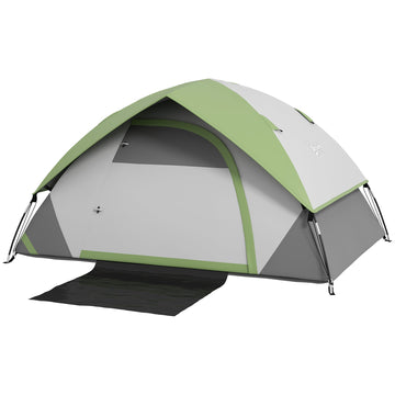 Two Man Single Room Dome Tent, with Accessories - Green/Grey
