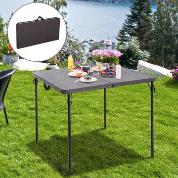 2.8FT Metal Portable Picnic Table Outdoor Furniture, 86Lx86Wx71.5H cm-Black/Brown