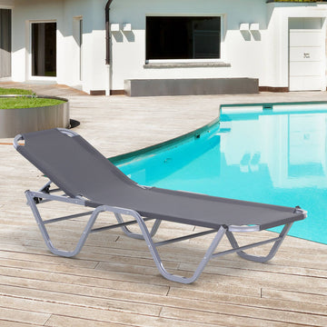 Sun Lounger Relaxer Recliner w/ 5-Position Adjustable Backrest Pool Sun Bathing