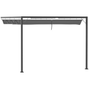 3 x 3(m) Outdoor Pergola Retractable Canopy Wall Mounted Gazebo Patio Shelter Sun Shade, Grey