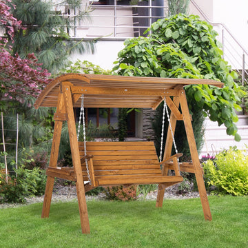 2 Seater Swing Chair, Garden Swing Bench with Adjustable Canopy, and Pine Wood Frame for Patio, Yard