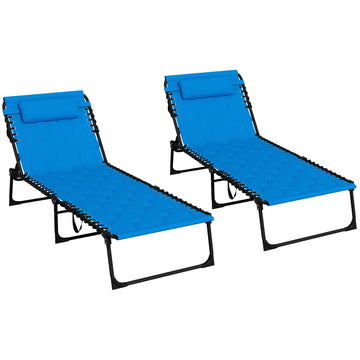 Set of Two Sun Loungers, with Five-Position Reclining Backs - Blue