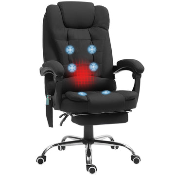 Office Chair with 6 Point Massage and Back Heat, Linen Desk Chair with Footrest Adjustable Height and Swivel Wheels, Back Reclining, Full Black
