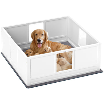 Whelping Box for Dogs with Whelping Pad, Adjustable Entrance, Non-slip Foot Pads, for Large Dogs, 124 x 120cm