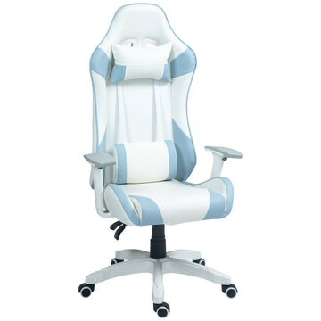 Faux Leather Colour Block Gaming Chair, with 135° Reclining Back - Blue/White