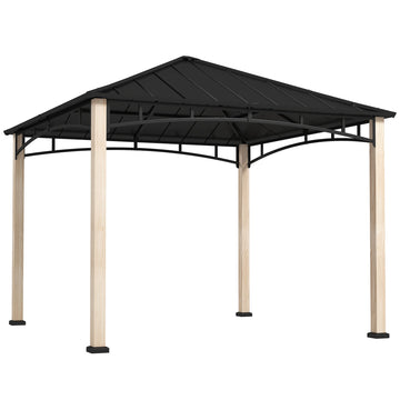 3 x 3 m Decorative Metal Gazebo - Black/Wood-Effect