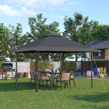 4 x 4m Pop-up Gazebo Double Roof Canopy Tent with UV Proof, Roller Bag & 3-Level Height Adjustable Outdoor Party, Steel Frame, Grey