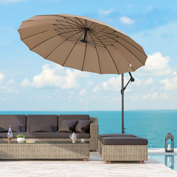 3(m) Cantilever Umbrella 18 Ribs & Vents Adjustable Angle for Patio Khaki