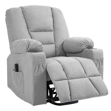 Oversized Riser and Recliner Chairs for the Elderly, Fabric Upholstered Lift Chair for Living Room with Remote Control, Side Pockets, Cup Holder, Light Grey