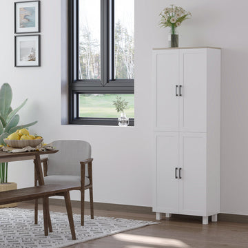 Freestanding Kitchen Cupboard, 4-Door Storage Cabinet Organizer with Adjustable Shelves White