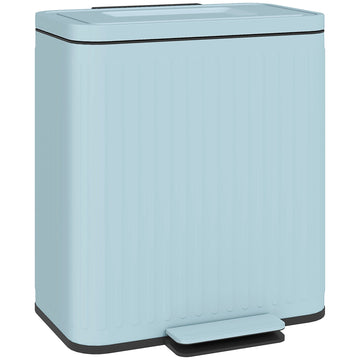 Dual Kitchen Bin, 2 x 20L Double Bin for Recycling and Waste, Fingerprint-proof Pedal Bin with Soft-Close Lid, Removable Inner Buckets, Light Green