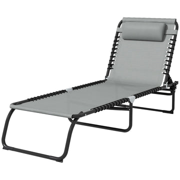 Folding Sun Lounger, with Four-Position Back - Light Grey