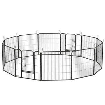12 Panels Heavy Duty Puppy Playpen, for Small Dogs, Indoor and Outdoor Use - Silver