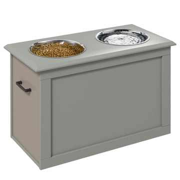 Raised Dog Bowls, with Storage, Two Stainless Steel Bowls, Elevated Base - Grey