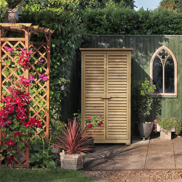 Wooden Garden Storage Shed, Compact Utility Sentry Unit, 3-Tier Shelves Tool Cabinet Organizer with Asphalt Roof and Shutter Design, 87cm x 47cm x 160cm