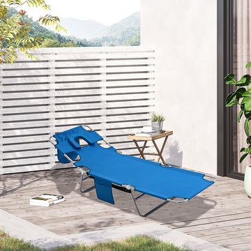 Foldable Sun Lounger with Reading Hole - Blue