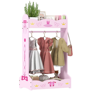 Kids Clothes Rail with Two Shelves, for 3-8 Years, Pink
