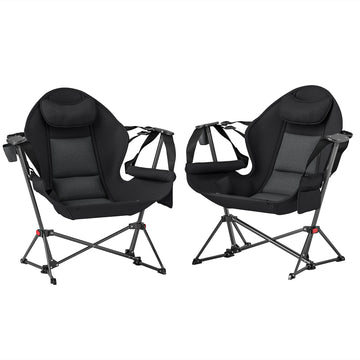 Hammock Camping Chair Set of 2, Adjustable Back Swinging Camping Chair Portable Swinging Chair with Cup Holder, Headrest, Padded Seat and Carry Bag for Travel Fishing Hiking, Black