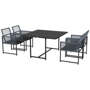 Five-Piece Metal Dining Set, with Folding Back Chairs, Dark Grey