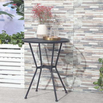 60cm Round Garden Dining Table Metal Outside Bistro Table with Mesh Tabletop for Garden Balcony Deck, Dark grey
