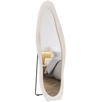 Wavy Velvet-Feel Full Length Mirror - Light Pink